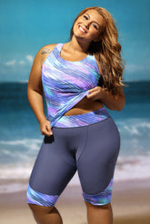 Plus Size Sleeveless Top and Cropped Pants Two Piece Tankini Swimsuit
